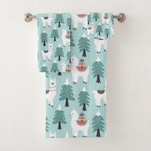 Christmas tree and cute lama pattern bath towel set