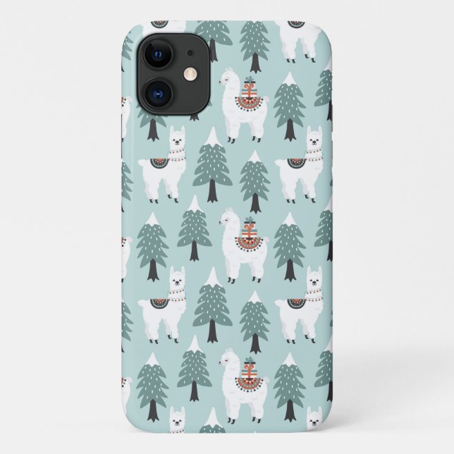 Christmas tree and cute lama pattern Case-Mate iPhone case (Back)