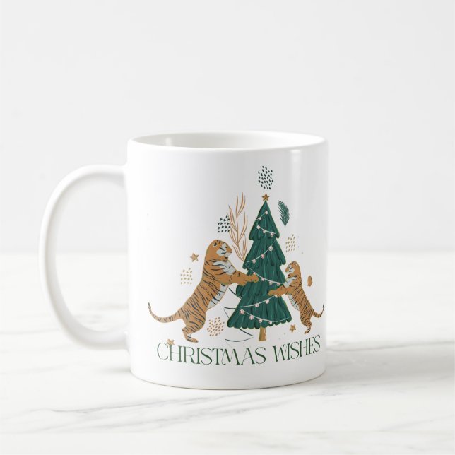 Christmas Tree and Cute Tigers Coffee Mug (Left)