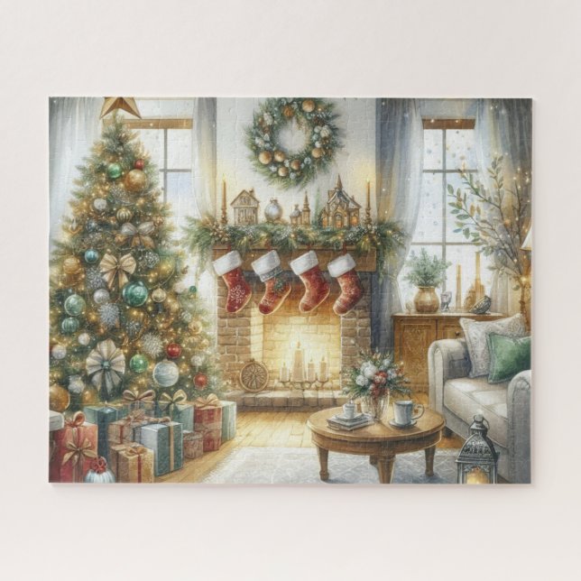 Christmas Tree and Fireplace Holiday  Jigsaw Puzzle (Horizontal)