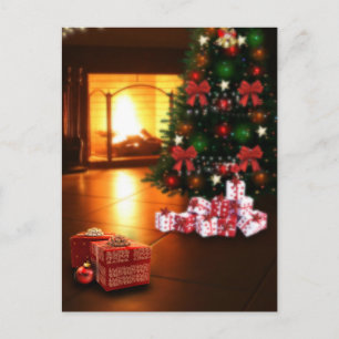 Christmas tree and fireplace Postcard