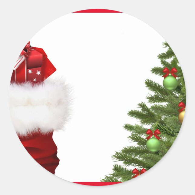 Christmas Tree And Gifts Add Your Text Template Classic Round Sticker (Front)