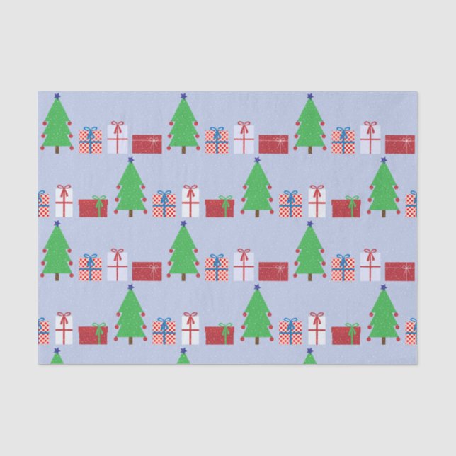 Christmas Tree and Gifts on Light Blue Tissue Paper (Front)
