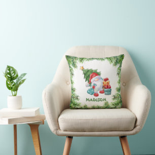 Christmas Tree and Gnome  Throw Pillow