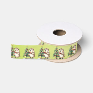 Christmas Tree and Hedgehog Satin Ribbon