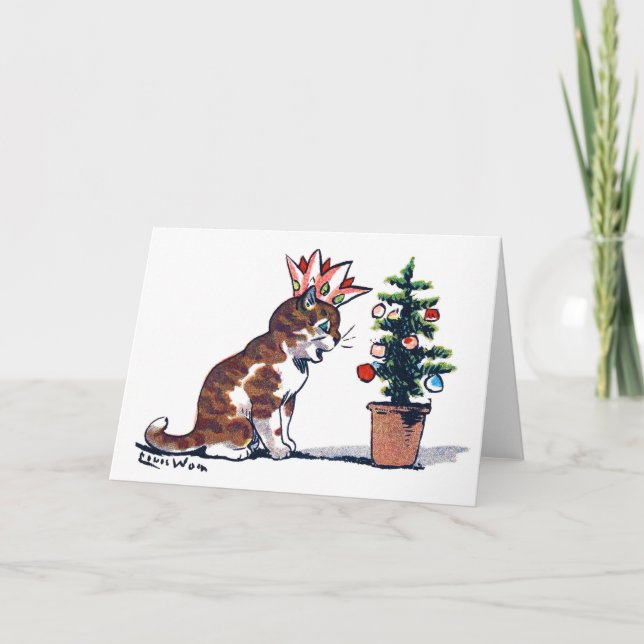 Christmas Tree and Kitten, Louis Wain Card (Front)