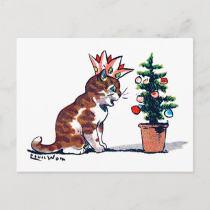 Christmas Tree and Kitten, Louis Wain Postcard