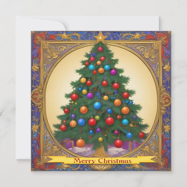 Christmas Tree and Ornaments in Decorative Frame Holiday Card (Front)