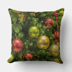 Christmas Tree and Ornaments Throw Pillow