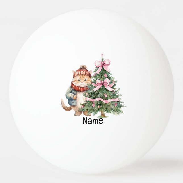 Christmas Tree and Santa Cat  for Player   Ping Pong Ball (Front)