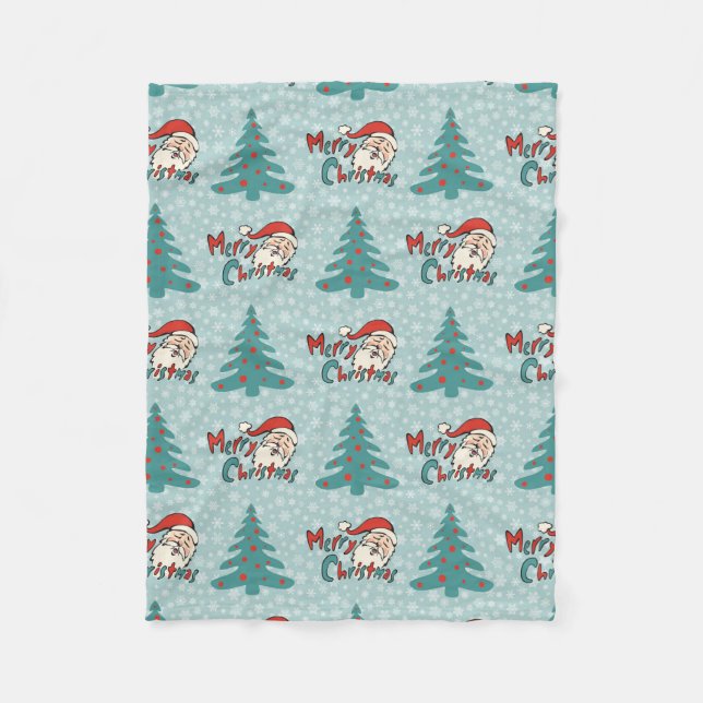 Christmas tree and santa claus fleece blanket (Front)