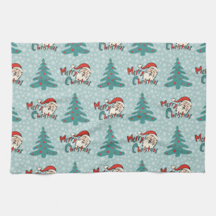 Christmas tree and santa claus kitchen towel