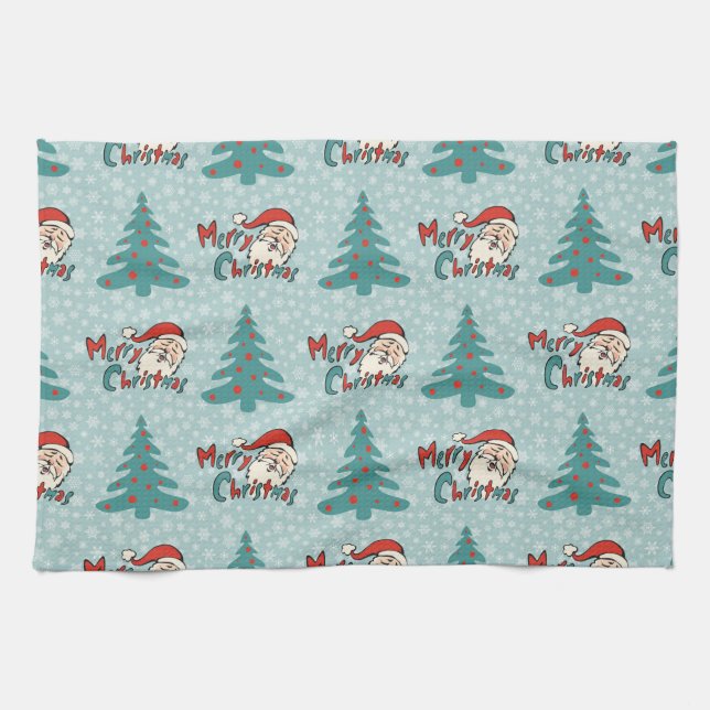 Christmas tree and santa claus kitchen towel (Horizontal)