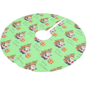 Christmas tree and Santa Merry Christmas green Brushed Polyester Tree Skirt