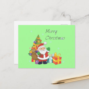 Christmas tree and Santa Merry Christmas green Holiday Postcard