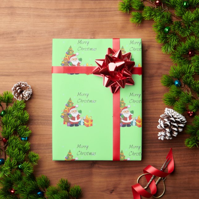 Christmas tree and Santa Merry Christmas green Wrapping Paper (Holiday Gift)