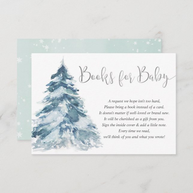 Christmas tree and snow books for baby shower encl enclosure card (Front/Back)
