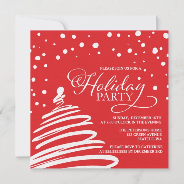 Christmas Tree and Snow Holiday Party Invitation (Front)