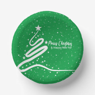 Christmas Tree and Snowfall  Paper Bowls  Plate