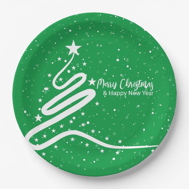 Christmas Tree and Snowfall  Paper Plate (Front)