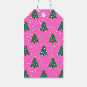 Christmas Tree and Snowfall Pink Gift Tags