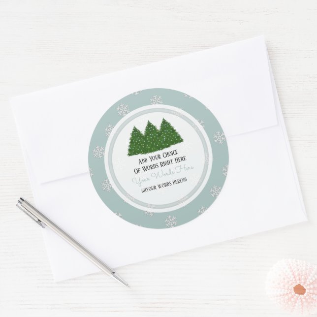 Christmas Tree And Snowflake Classic Round Sticker (Envelope)