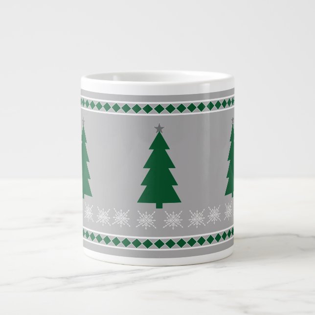 Christmas Tree and Snowflakes Pattern, Large Coffee Mug (Front)