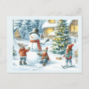 Christmas  Tree and Snowman Holiday  Postcard