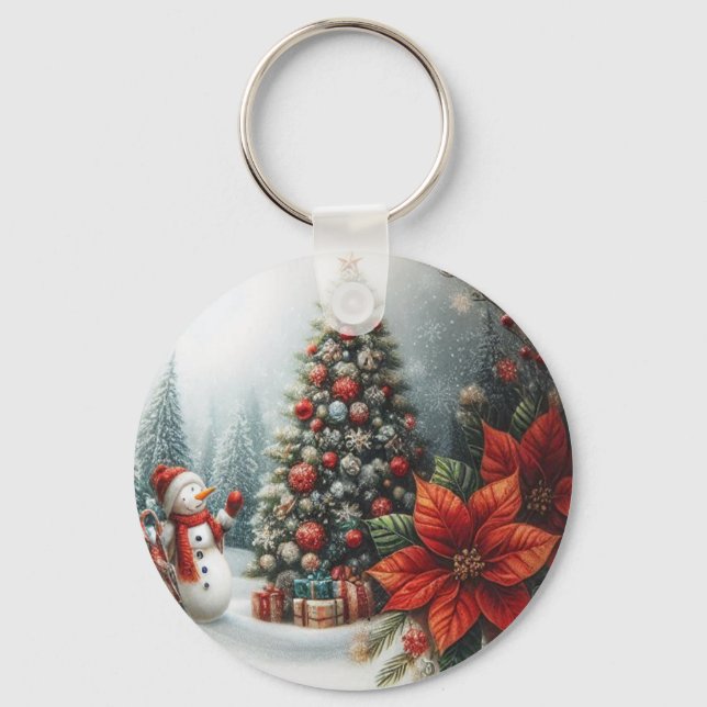 Christmas Tree And Snowman Keychain (Back)