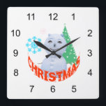 Christmas Tree And Snowman Square Wall Clock<br><div class="desc">Photo of a snowman,  drawing of a Christmas tree and two snowflakes,  red text Christmas. Prints,  t-shirts and gifts for fun and good mood. Enjoy Christmas and New Year season</div>