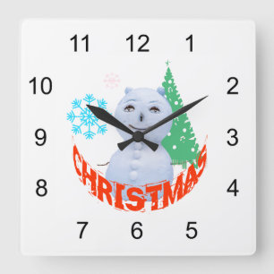 Christmas Tree And Snowman Square Wall Clock
