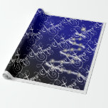 Christmas Tree and Stars - Wrapping Paper<br><div class="desc">This tree is white in colour with glowing white stars. This is done on a blue backround. Christmas is tiled through this design in the colour of white. A white border was added. This design is available in assorted styles and sizes.</div>