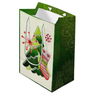 Christmas Tree and Stocking Whimsey Medium Gift Bag