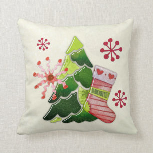 Christmas Tree and Stocking Whimsey Throw Pillow