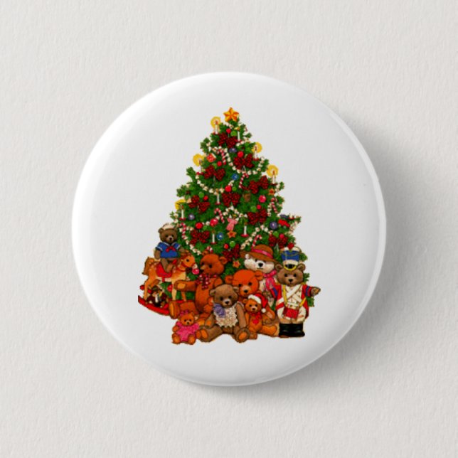 Christmas Tree and Teddy Bears 2 Inch Round Button (Front)