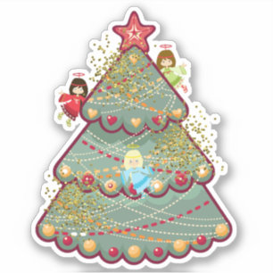 Christmas Tree & Angels Vinyl Sticker