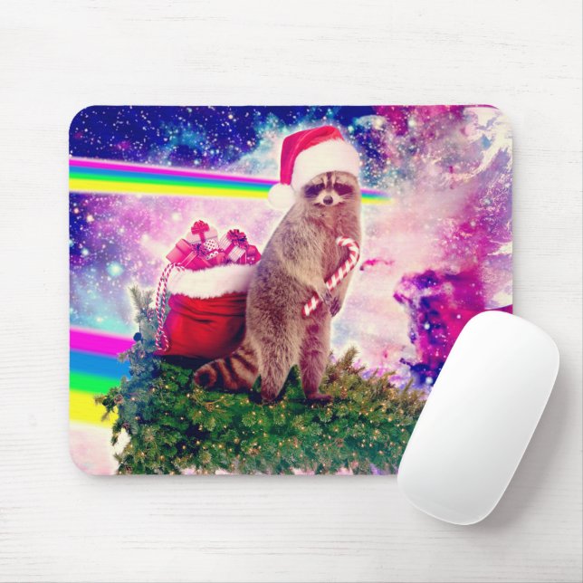 Christmas Tree Astro Raccoon Mouse Pad (With Mouse)