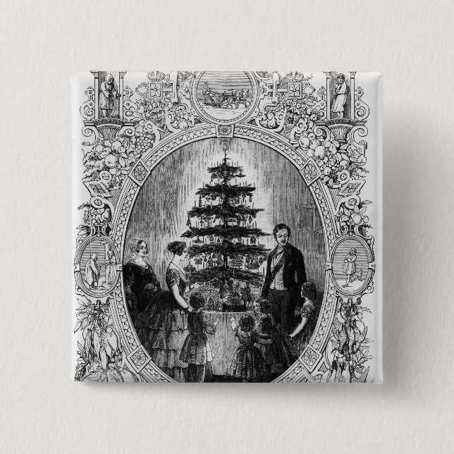 Christmas Tree at Windsor Castle, 1848 2 Inch Square Button (Front)