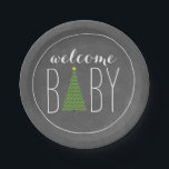 Christmas Tree Baby Shower - Chalk Inspired Paper Plate<br><div class="desc">Baby shower paper plates featuring an illustration of a green Christmas tree with white polka dots incorporated into the word,  "baby."  background is chalkboard inspired.</div>