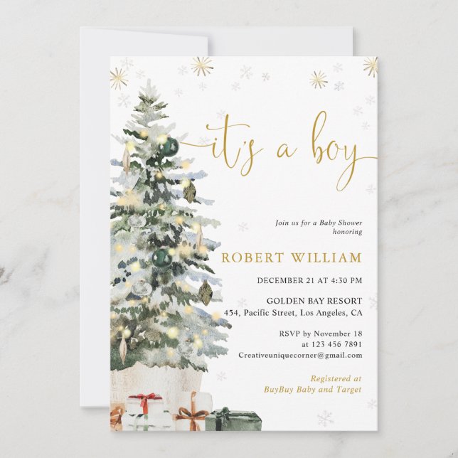 Christmas Tree Baby Shower Invitation (Front)