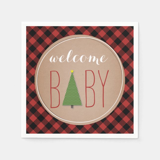 Christmas Tree Baby Shower - Plaid Napkin (Front)