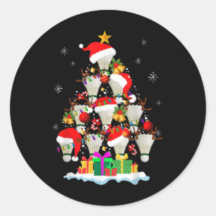 Christmas Tree Badminton Ball Santa Hat Funny Xmas Classic Round Sticker