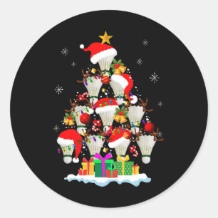 Christmas Tree Badminton Ball Santa Hat Funny Xmas Classic Round Sticker
