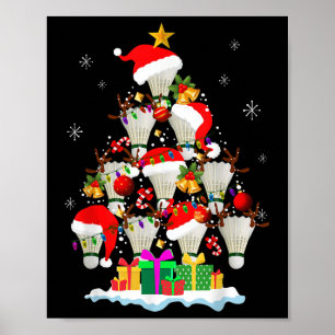 Christmas Tree Badminton Ball Santa Hat Funny Xmas Poster