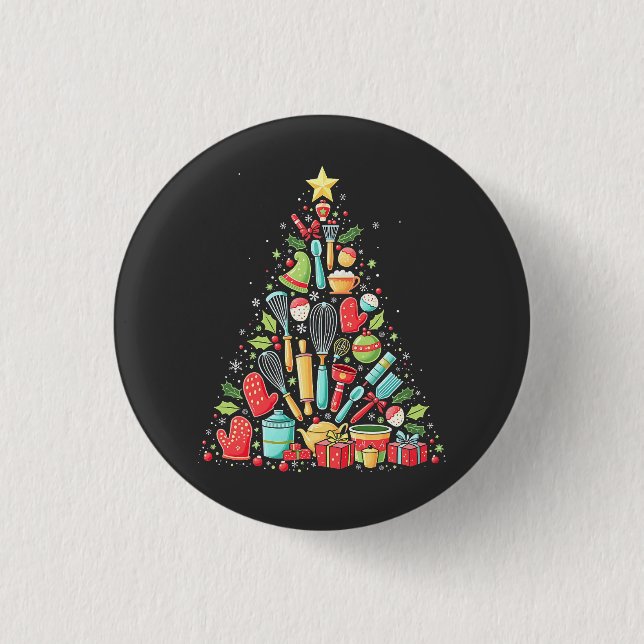 Christmas Tree Baking Chef Cook Xmas  1 Inch Round Button (Front)