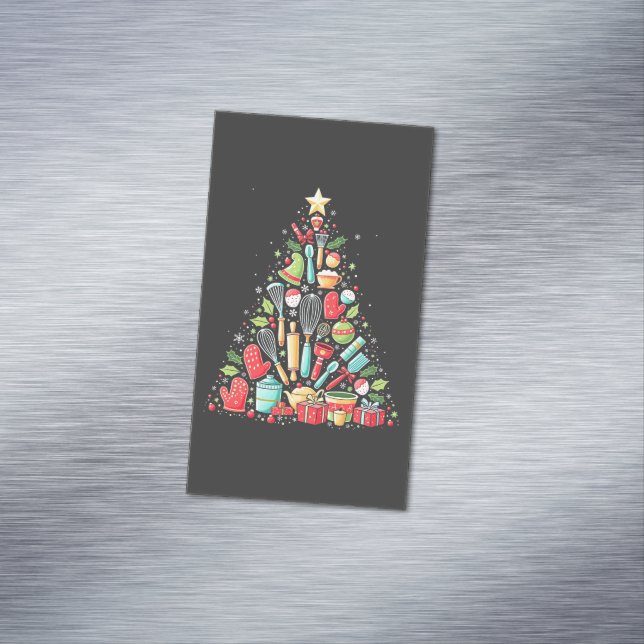 Christmas Tree Baking Chef Cook Xmas  Magnetic Business Card (In Situ)