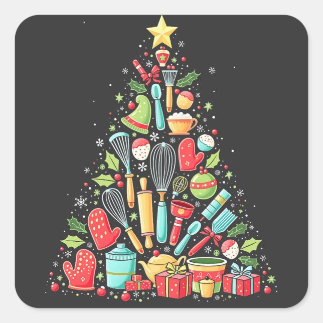 Christmas Tree Baking Chef Cook Xmas  Square Sticker (Front)
