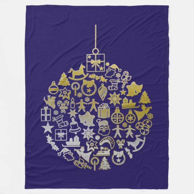Christmas Tree Ball Ornament + your ideas Fleece Blanket (Front)