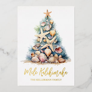 Christmas Tree Beach Mele Kalikimaka  Foil Holiday Card