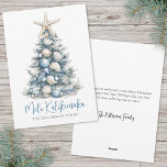 Christmas Tree Beach Mele Kalikimaka Holiday Card<br><div class="desc">Get into the holiday spirit with this unique Christmas card featuring a Christmas tree adorned with soft white and blue seashells. A white starfish tops the tree as a festive and coastal-inspired alternative to the traditional star. The overall design leans into a serene blue and white palette, bringing a calm...</div>